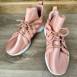 Puma Echo Muse Millennial Pink Satin High Top Sneakers